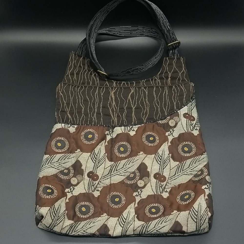 Brown Floral Pattern Crossbody Bag with Adjustable Strap